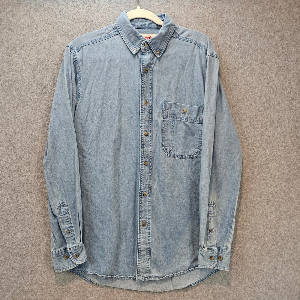 WRANGLER Denim Shirt Mens M Light Blue Rugged Wear Cotton Work Casual Classic